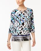 Alfred Dunner Petite Printed Keyhole Top