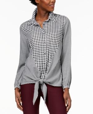 Ny Collection Printed Tie-front Shirt