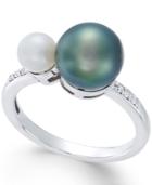 Cultured Freshwater Pearl (8mm And 5mm) And Diamond Accent Ring In 14k White Gold