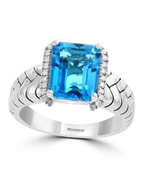 Effy Blue Topaz (4 Ct. T.w.) And Diamond (1/10 Ct. T.w.) Ring In Sterling Silver