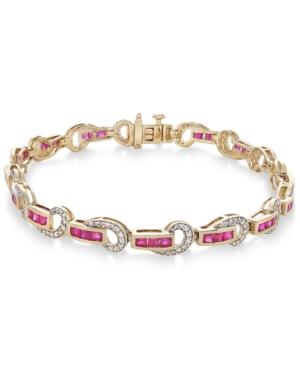 Certified Ruby (3 Ct. T.w.) And Diamond (5/8 Ct. T.w.) Swirl Link Bracelet In 14k Gold