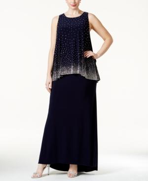 Betsy & Adam Plus Embellished Popover Evening Dress