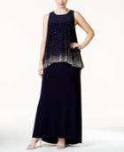 Betsy & Adam Plus Embellished Popover Evening Dress