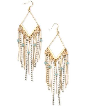 Guess Gold-tone Blue Bead And Crystal Fringe Drop Earrings