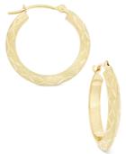 Brush Finish Patterned Hoop Earrings In 10k Gold