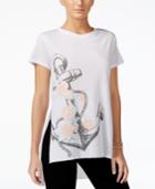 Hybrid Juniors' Rose Anchor Graphic High-low Tunic Top