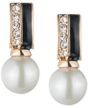 Anne Klein Gold-tone Imitation Pearl Jet And Pave Drop Earrings