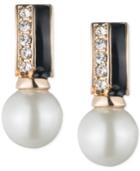 Anne Klein Gold-tone Imitation Pearl Jet And Pave Drop Earrings