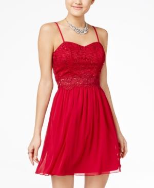 Bcx Juniors' Crocheted Lace Fit & Flare Dress