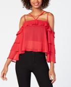 Material Girl Juniors' Ruffled Cold-shoulder Top, Created For Macy's