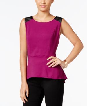 Thalia Sodi Faux-leather-trim Peplum Top, Only At Macy's