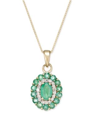 Emerald (1-5/8 Ct. T.w.) And Diamond (1/6 Ct. T.w.) Oval Floral Pendant Necklace In 14k Gold