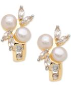 Cultured Freshwater Pearl (4mm) And Lab-created White Sapphire (1/2 Ct. T.w.) Stud Earrings In 10k Gold