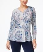 Style & Co Printed Peplum Henley In Regular & Petite Sizes, Created For Macy's