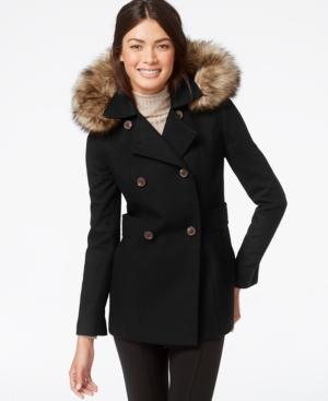 Nautica Faux-fur-trim Hooded Wool Peacoat