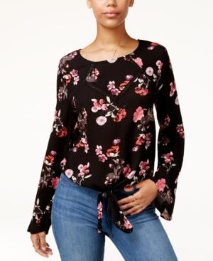 One Hart Juniors' Floral-print Tie-front Top