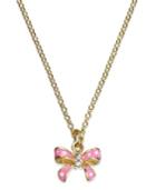 Lily Nily Children's Pink Enamel And Crystal Bow Pendant Necklace In 18k Gold Over Sterling Silver