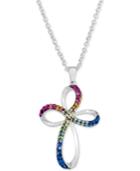 Multi-crystal Open Cross Pendant Necklace In Fine Silver-plated