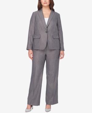 Tahari Asl Plus Size Herringbone Single-button Pantsuit
