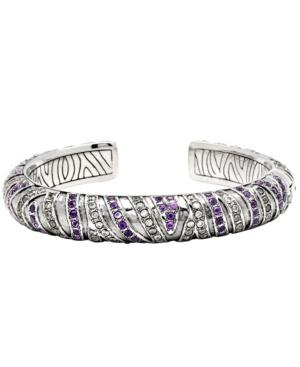 Asian Tiger Signature Sterling Silver Bracelet Embellished By Amethyst And White Cubic Zirconia