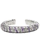 Asian Tiger Signature Sterling Silver Bracelet Embellished By Amethyst And White Cubic Zirconia