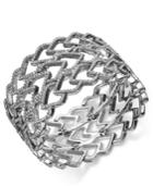 I.n.c. Silver-tone Pave Heart Wide Stretch Bracelet, Created For Macy's