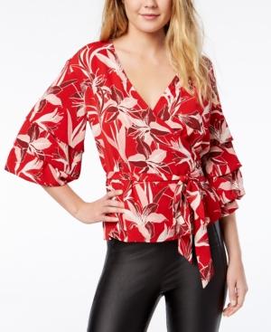 Bar Iii Printed Faux-wrap Top, Created For Macy's