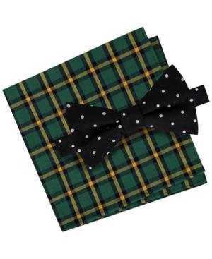 Tommy Hilfiger Men's Dot Bowtie & Plaid Pocket Square Set