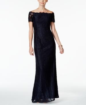 Adrianna Papell Lace Off-the-shoulder Gown