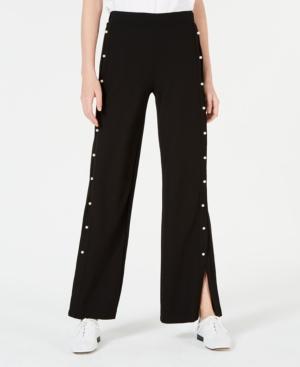 Almost Famous Juniors' Faux Pearl-trimmed Wide-leg Pants