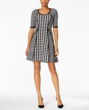 Sandra Darren Houndstooth Fit & Flare Sweater Dress