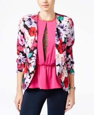 Xoxo Juniors' Floral-print Ruched-sleeve Blazer