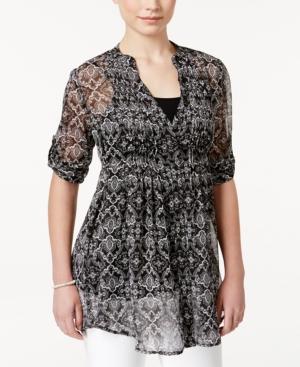 American Rag Printed Sheer Pintucked Tunic Shirt, Only At Macy's