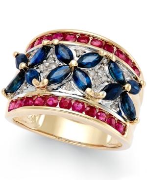 Sapphire (3 Ct. T.w.), Ruby (1-1/10 Ct. T.w.) And Diamond Accent Ring In 14k Gold