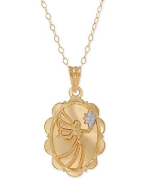 Two-tone Angel Always By Your Side Pendant Necklace In 10k Gold