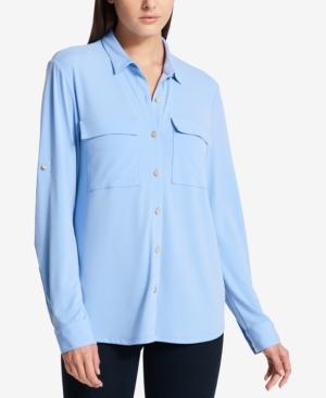 Dkny Roll-tab Sleeve Button-down Blouse