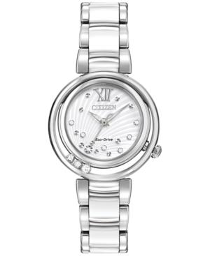 Citizen Women's Eco-drive Sunrise Stainless Steel & White Ceramic Bracelet Watch 30mm Em0320-83a