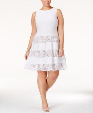 Sl Fashions Plus Size Sleeveless Lace-inset Fit & Flare Dress