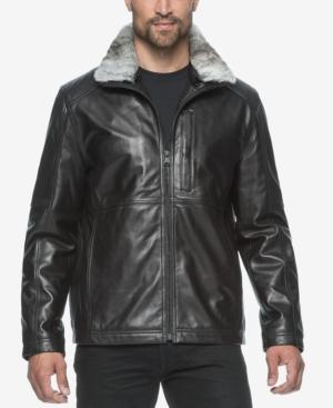 Marc New York Men's Chatham Leather Bomber With Rabbit Fur Collar