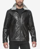 Marc New York Men's Chatham Leather Bomber With Rabbit Fur Collar