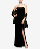 Alex Evenings Velvet Satin Column Gown With Shawl
