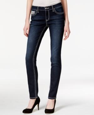 Zco Juniors' Embellished Dark Blue Wash Skinny Jeans