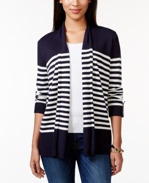 Charter Club Striped Roll-tab-sleeve Cardigan, Only At Macy's