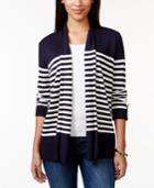 Charter Club Striped Roll-tab-sleeve Cardigan, Only At Macy's