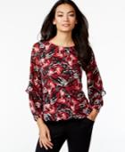 Alfani Petite Printed Ruffle-sleeve Top, Only At Macy's