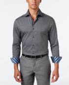 Michelsons Of London Men's Slim-fit Grey Herringbone Untucked Dress Shirt