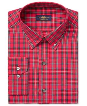 Club Room Men's Estate Classic-fit Wrinkle Resistant Red Stewart Tartan Dress Shirt, Only At Macy's