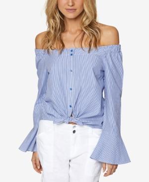 Sanctuary Abby Cotton Pinstripe Off-the-shoulder Shirt