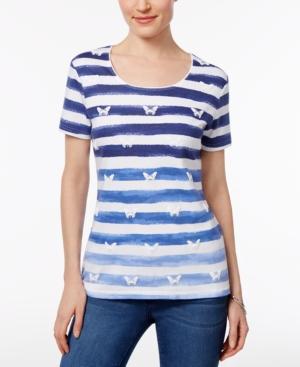 Karen Scott Striped Butterfly-print Top, Only At Macy's