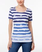 Karen Scott Striped Butterfly-print Top, Only At Macy's